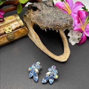 Icy AB blue rhinestone clips vintage